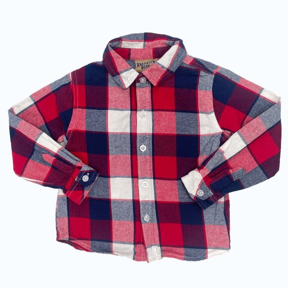 Brooklyn Boys Baby Toddler Top Plaid Button-Down Shirt Red Navy Blue 3T - Picture 1 of 6